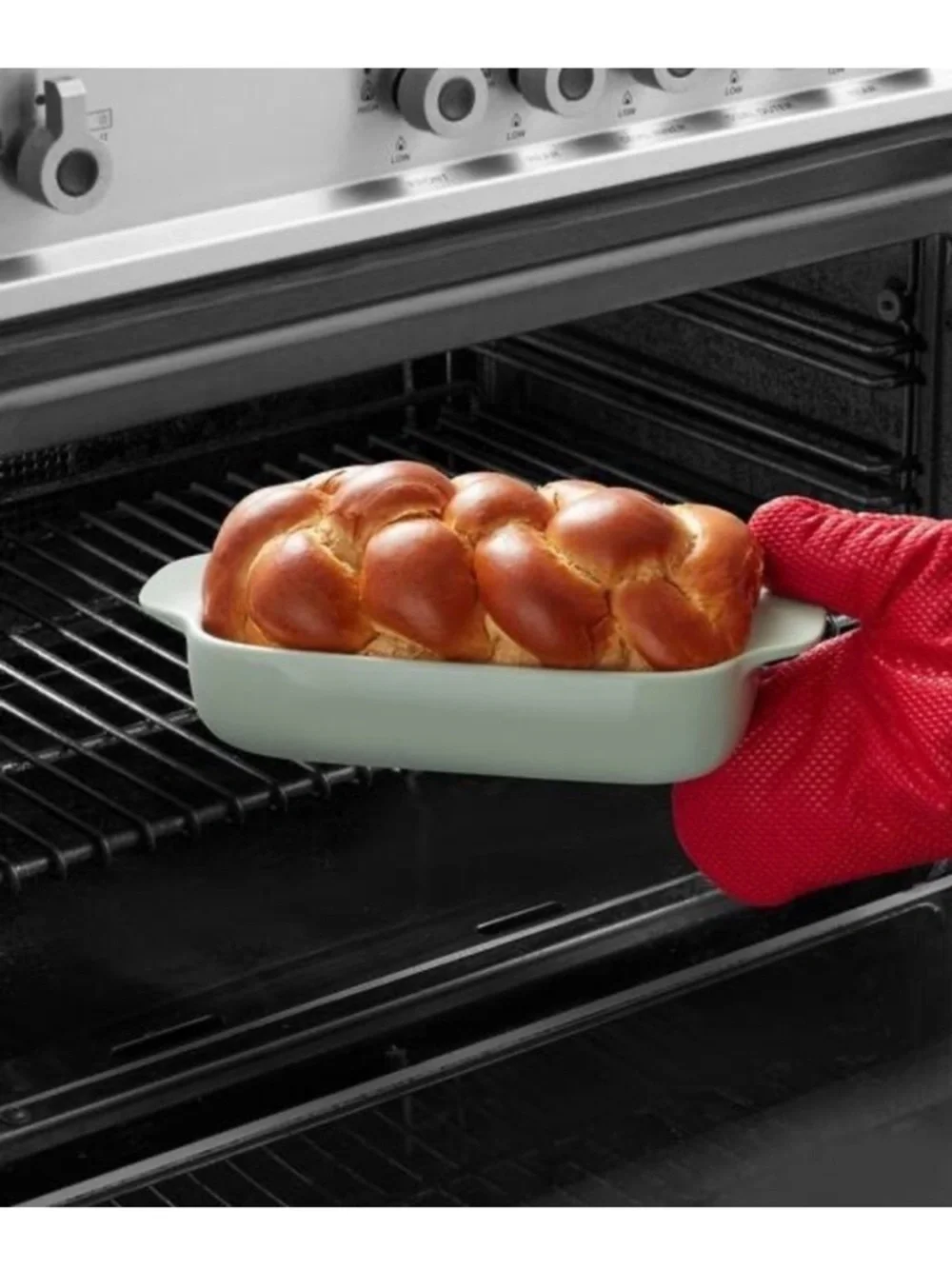 KitchenAid Loaf Pan Bread Baking Rectangular  Stoneware Side Handles Pistachio
